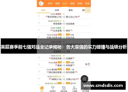英超赛季前七强对战全记录揭秘：各大豪强的实力碰撞与战绩分析